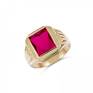 Akron Rectangle Created Ruby Ring 9kt Yellow Gold