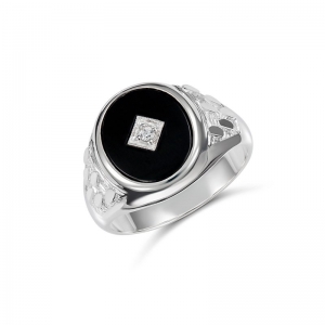 Baker Oval Black Onyx Cubic Zirconia Ring Silver