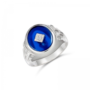 Baker Oval Synthetic Blue Stone Cubic Zirconia Ring (875-4CZA - )