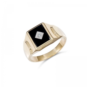 Baron Rectangle Black Onyx Diamond Ring 9kt Yellow Gold