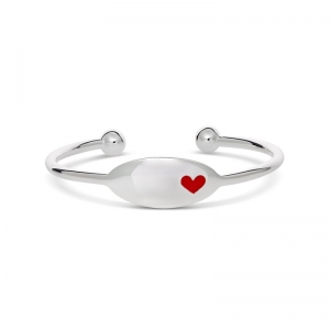 Charlie Red Heart Cuff Bangle Silver 45mm