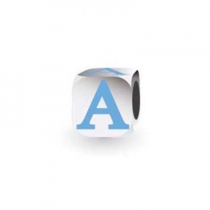 Sterling Silver Letter Block in Blue - A