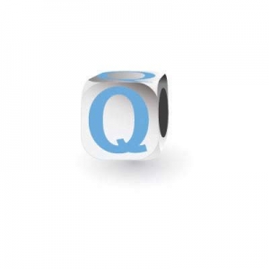 Sterling Silver Letter Block in Blue - Q