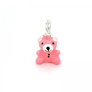 Pink Teddy Bear Charm Silver