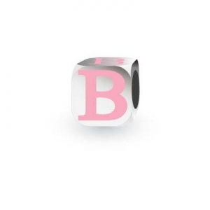 Sterling Silver Letter Block in Pink - B (Serif)