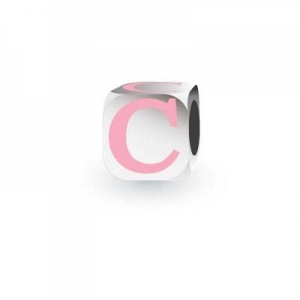 Sterling Silver Letter Block in Pink - C (Serif)