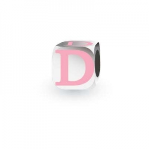 Sterling Silver Letter Block in Pink - D (Serif)