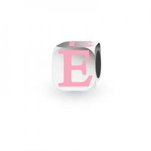 Sterling Silver Letter Block in Pink - E (Serif)