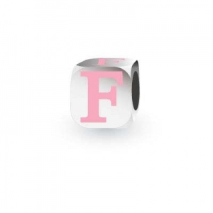 Sterling Silver Letter Block in Pink - F (Serif)
