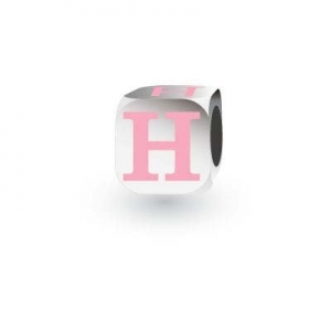 Sterling Silver Letter Block in Pink - H (Serif)