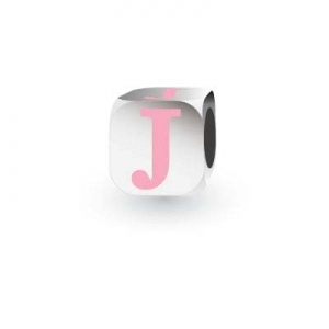 Sterling Silver Letter Block in Pink - J (Serif)