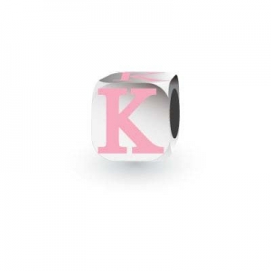 Sterling Silver Letter Block in Pink - K (Serif)