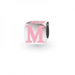Sterling Silver Letter Block in Pink - M (Serif)