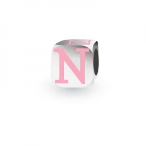 Sterling Silver Letter Block in Pink - N (Serif)