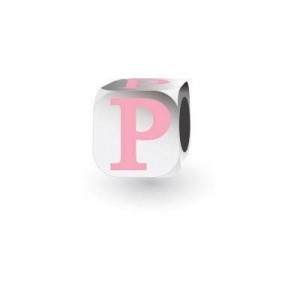 Sterling Silver Letter Block in Pink - P (Serif)