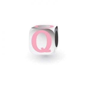 Sterling Silver Letter Block in Pink - Q (Serif)