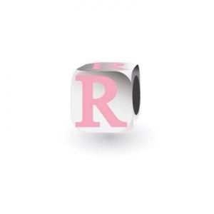 Sterling Silver Letter Block in Pink - R (Serif)