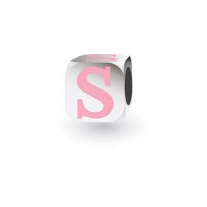 Sterling Silver Letter Block in Pink - S (Serif)