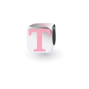 Sterling Silver Letter Block in Pink - T (Serif)