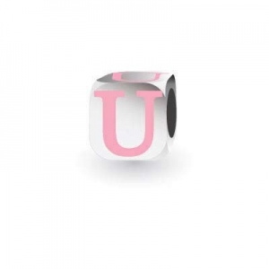 Sterling Silver Letter Block in Pink - U (Serif)