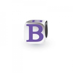 Sterling Silver Letter Block in Purple - B (Serif)