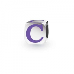 Sterling Silver Letter Block in Purple - C (Serif)