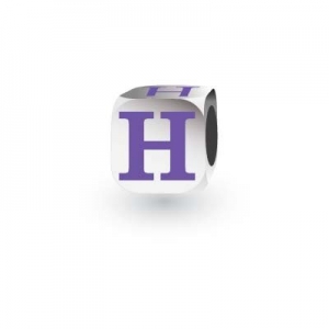 Sterling Silver Letter Block in Purple - H (Serif)