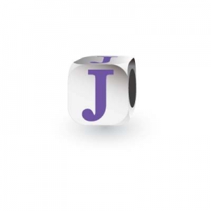 Sterling Silver Letter Block in Purple - J (Serif)