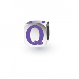 Sterling Silver Letter Block in Purple - Q (Serif)