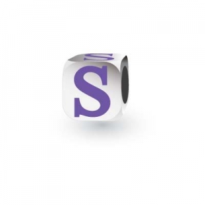 Sterling Silver Letter Block in Purple - S (Serif)
