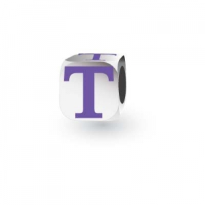 Sterling Silver Letter Block in Purple - T (Serif)