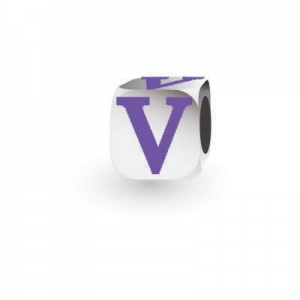 Sterling Silver Letter Block in Purple - V (Serif)