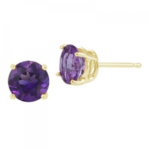 Alice Round Amethyst Stud Earring 9kt Yellow Gold
