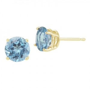 Alice Round Blue Topaz Stud Earring 9kt Yellow Gold