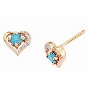 Amour Love Heart Blue Topaz & Diamond Earring 9kt Yellow Gold