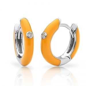 Enamoured Orange Enamel Diamond Huggie Earring 9kt White Gold