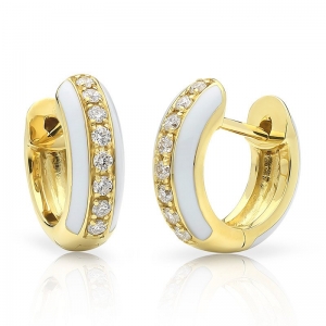 Enamoured White Enamel Channel Set Diamond Huggie Earring 9kt Yellow Gold