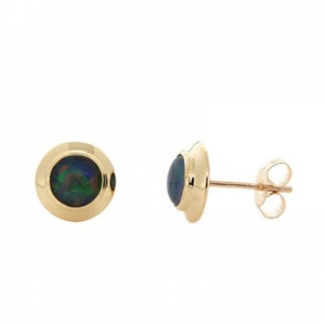 Amity Round Triplet Opal 6mm  Stud Earring 9kt Yellow Gold