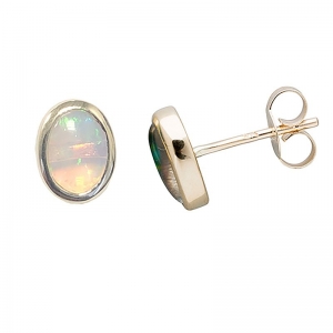 Anastasia 7x5mm Oval Solid Opal Earring 9kt Yellow Gold