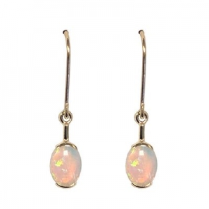 Adelaide 8x6mm Oval Solid Opal Hook Earring 9kt Yellow Gold