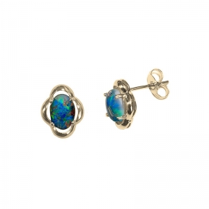 Aisha 7x5mm Oval Triplet Opal Earring 9kt Yellow Gold