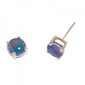 Baylor 6mm Round Triplet Opal Earring 9kt Yellow Gold