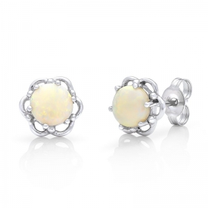 Cora Round Solid Opal Stud Earring 9kt White Gold