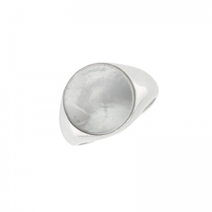 Denim Round White Mother of Pearl Ring Silver