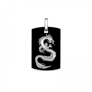 Dragon Dogtag Black Onyx Pendant Silver