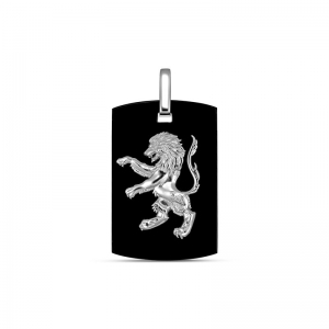 Lion Dogtag Black Onyx Pendant Silver
