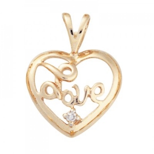 Love Diamond Heart Pendant 9kt Yellow Gold