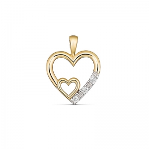 Zari Open Heart with Inner Heart Diamond Pendant 9kt Yellow Gold