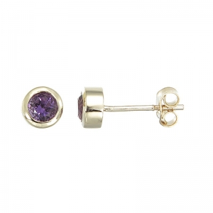 Courtney Round Amethyst Earring 9kt Yellow Gold
