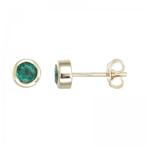 Courtney Round Created Emerald Earring 9kt Yellow Gold